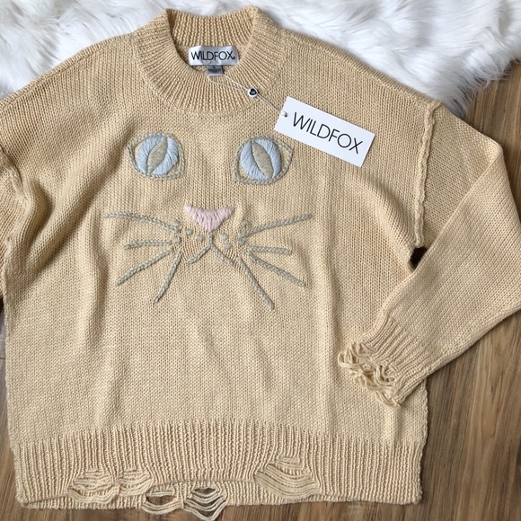 Wildfox Sweaters - •SOLD• Wildfox Whiskers Distressed Cat Sweater